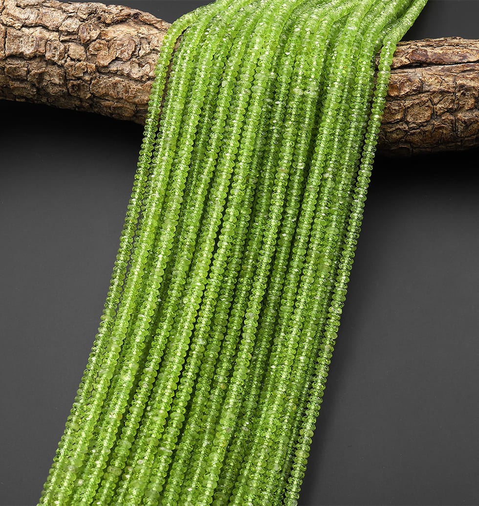 AAA Faceted Natural Green Peridot 4mm Thin Rondelle Beads Gemstone 15.5