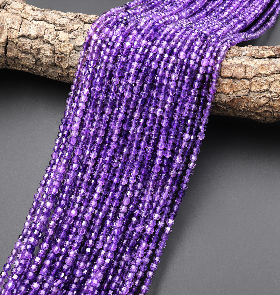 AAA Natural Purple Amethyst 2mm Faceted Cube Gemstone Beads 15.5