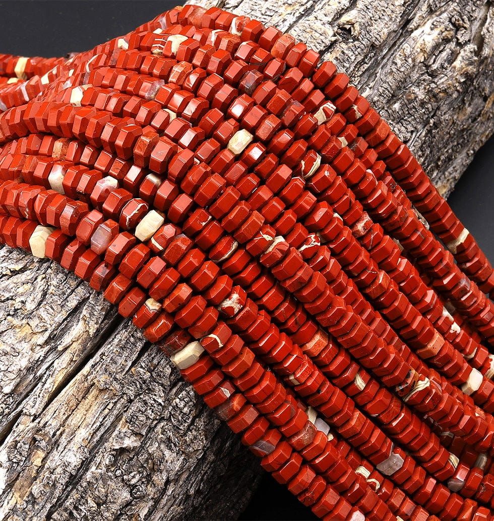 AAA Faceted Natural Red Brecciated River Jasper Beads 6mm hexagon Heishi Rondelle 15.5