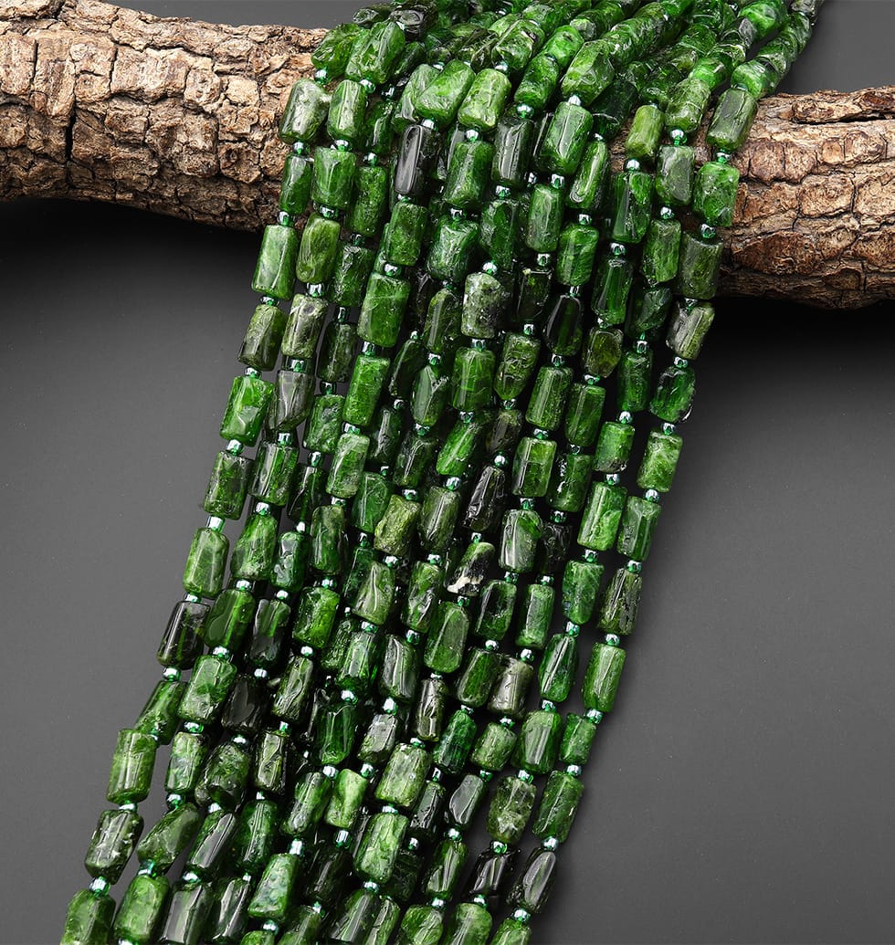 Natural Green Chrome Diopside Beads Smooth Tube Gemstone 15.5