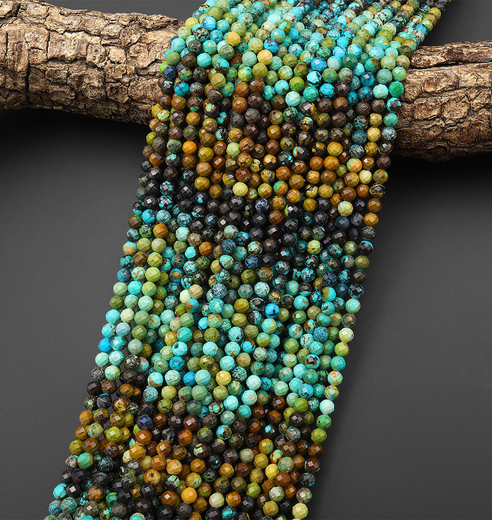 Genuine Natural Turquoise 4mm Faceted Round Beads Blue Green Brown Gemstone 15.5
