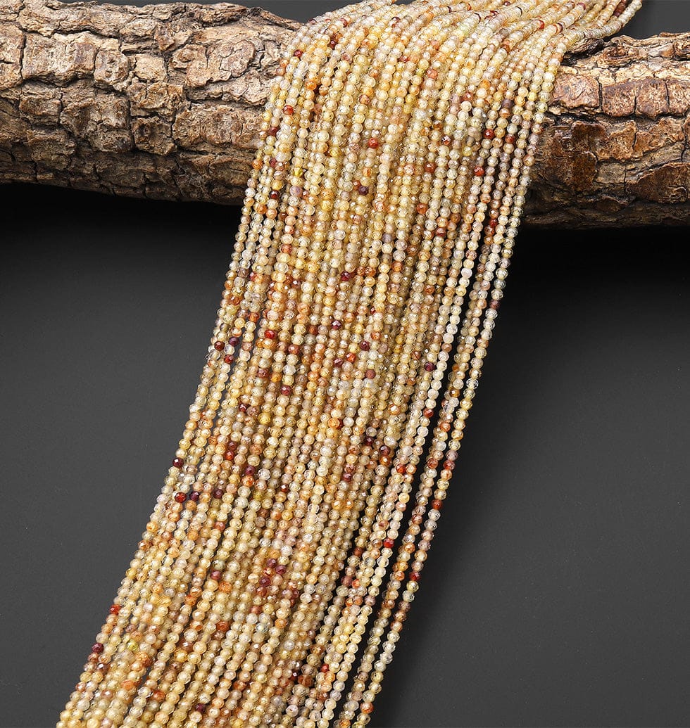 AAA Faceted Genuine Natural Zircon Round Beads 2mm Golden Champagne Canary Yellow Diamond Cut Gemstone 15.5
