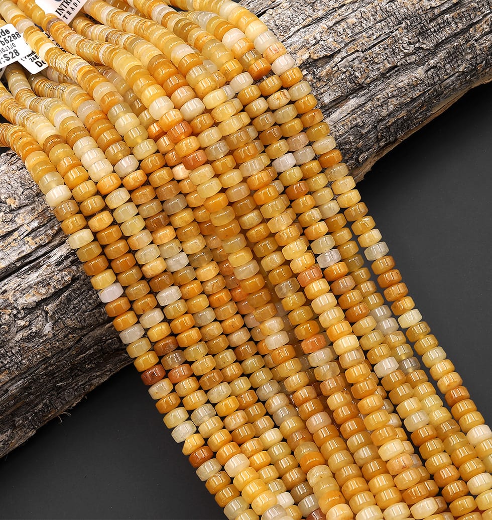 AAA Natural Yellow Aventurine Jade 7mm 8mm Smooth Rounded Heishi Rondelle Thick Disc Beads 15.5