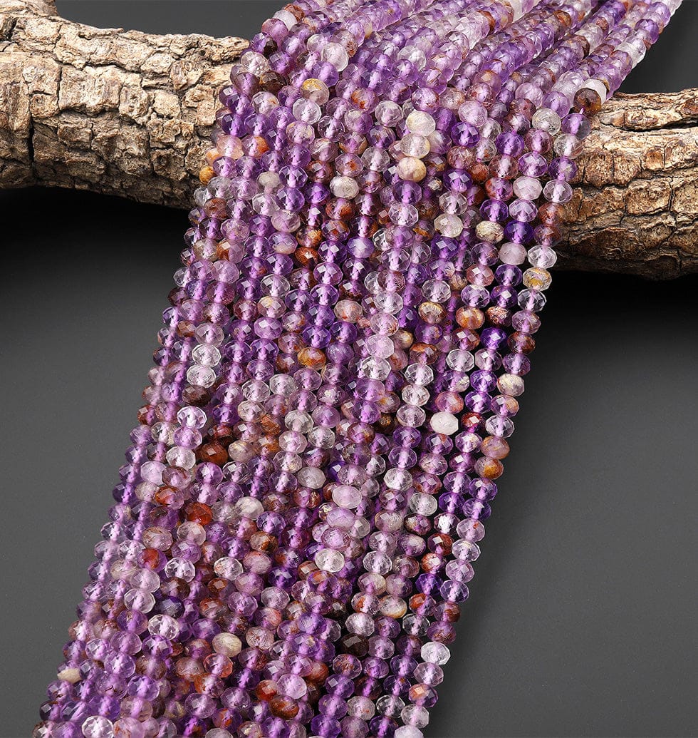 Faceted Natural Super 7 Phantom Amethyst Cacoxenite 6mm Rondelle Beads 15.5
