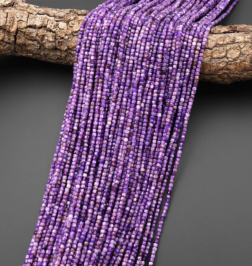 AAA Faceted Genuine Natural Russian Purple Charoite 2mm Cube Beads Gemstone 15.5