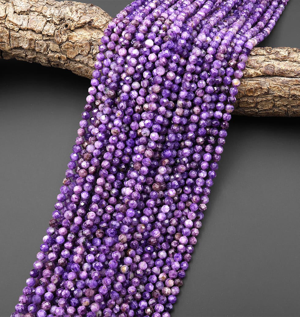 AAA Faceted Genuine Natural Russian Purple Charoite 4mm Round Beads Gemstone 15.5