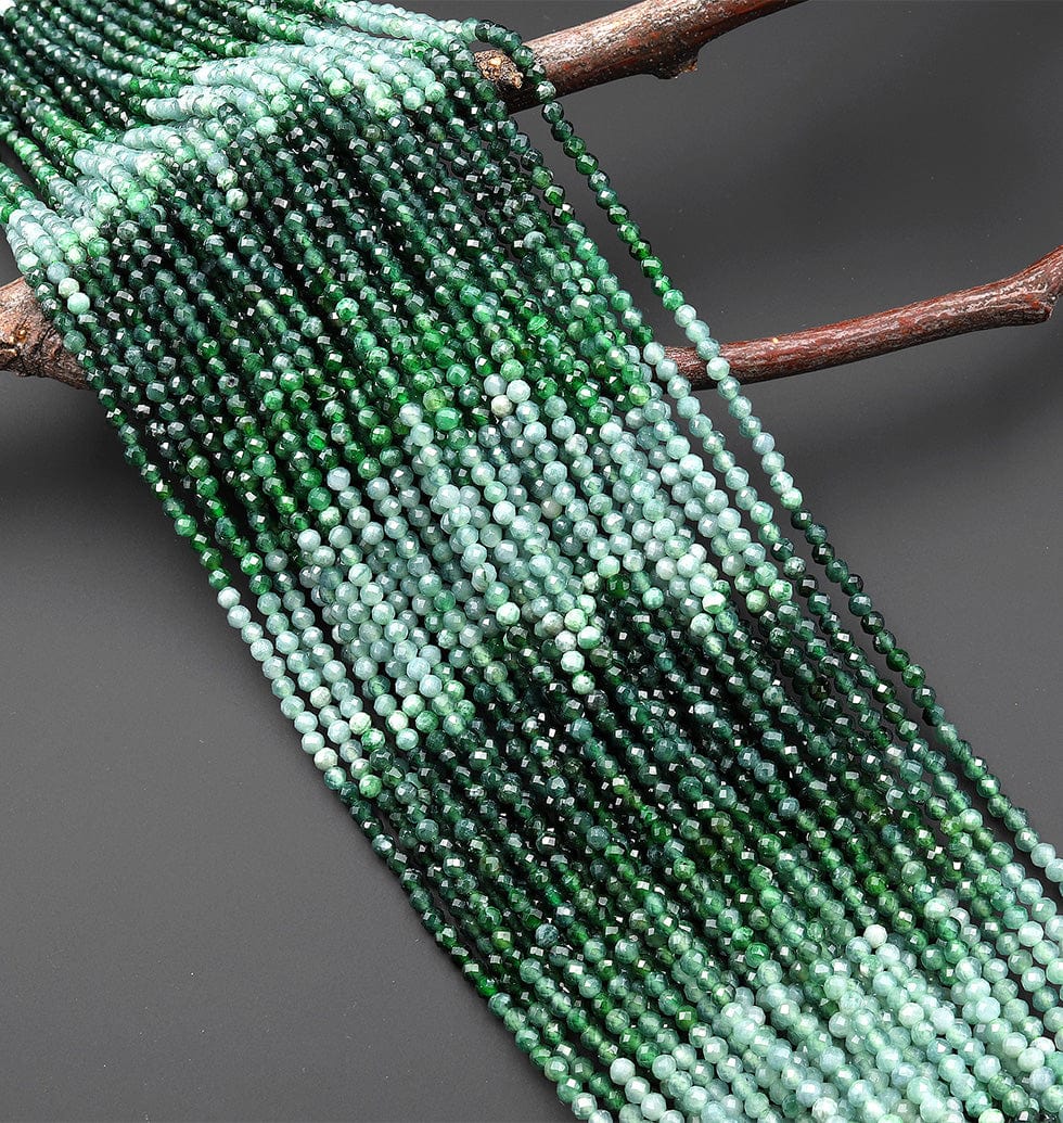 AAA Faceted Natural Green Burma Jade 3mm Round Beads Ombre Gemstone 15.5