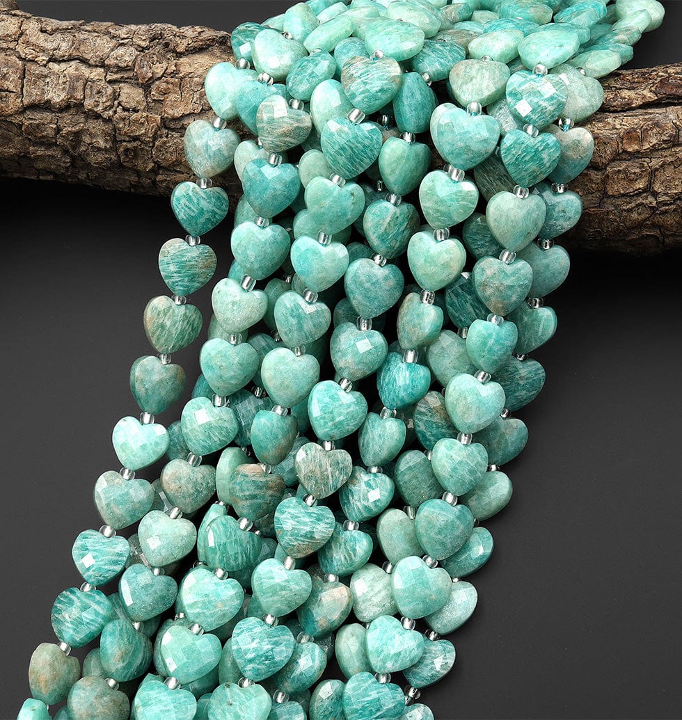 Natural Russian Amazonite Faceted Heart Beads 12mm Gemstone 15.5