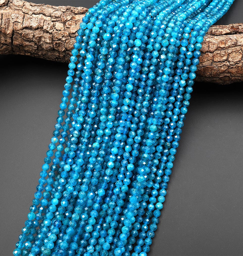 AAA Faceted Natural Teal Blue Apatite 4mm Round Beads Gemstone 15.5