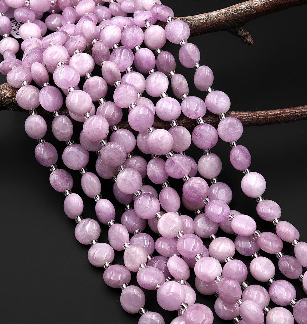 AAA Natural Kunzite Smooth 10mm Coin Beads Lilac Pink Purple Gemstone 15.5