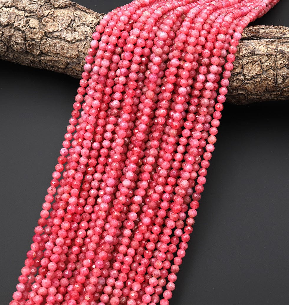 AAA Micro Faceted Natural Pink Thulite 4mm Round Beads Gemstone From Norway 15.5