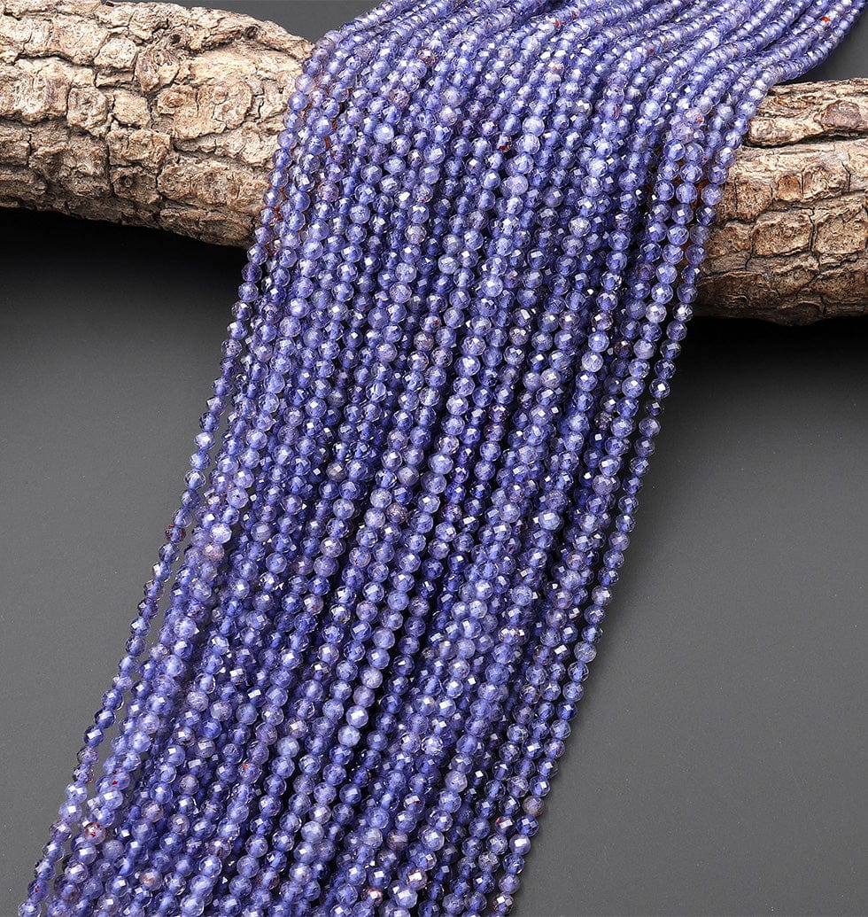 Rare AAA Natural Sunstone Iolite Faceted 3mm Round Gemstone Beads 15.5