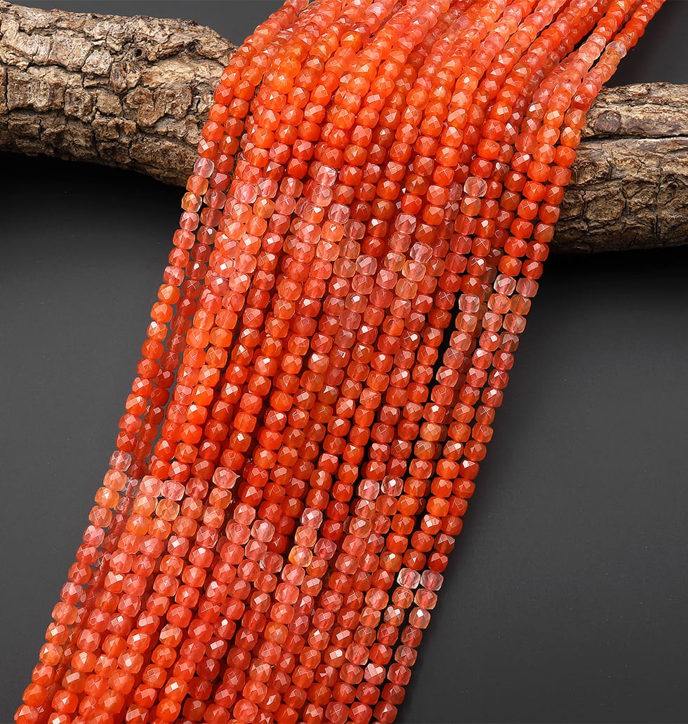AAA Faceted Natural Fiery Orange Red Moroccan Agate 4mm Cube Beads Ombre Gemstone 15.5