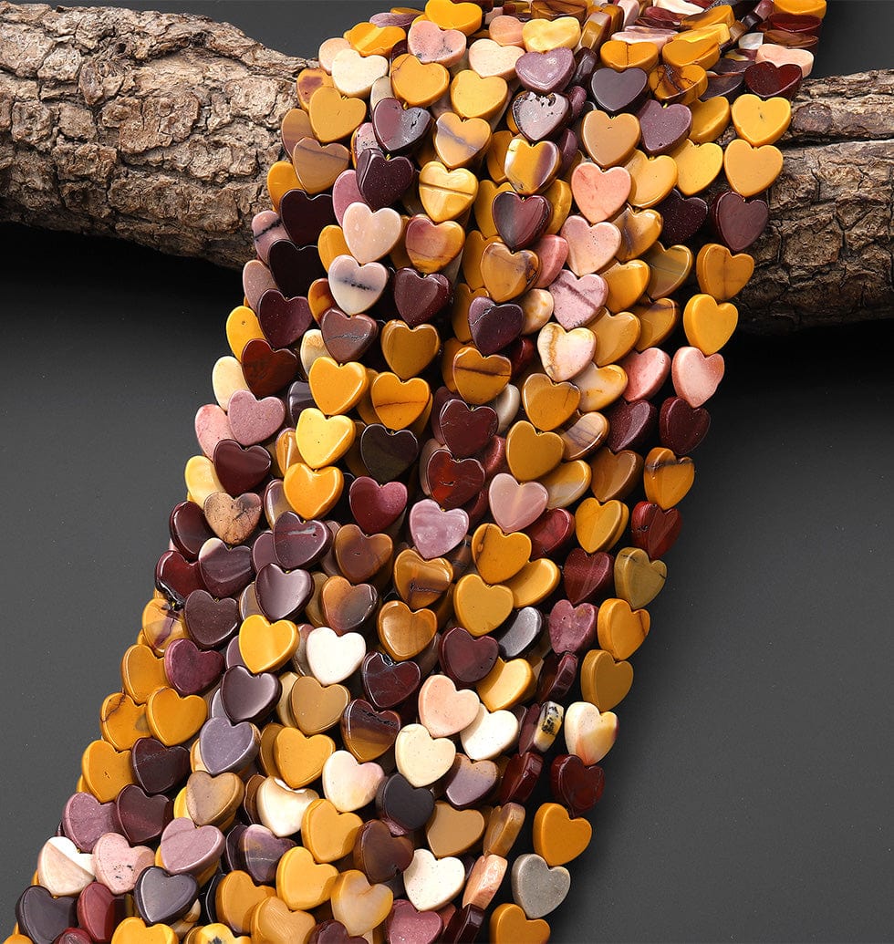 Natural Australian Mookaite Jasper Heart 8mm Beads Center Drilled Maroon Yellow Gemstone 15.5