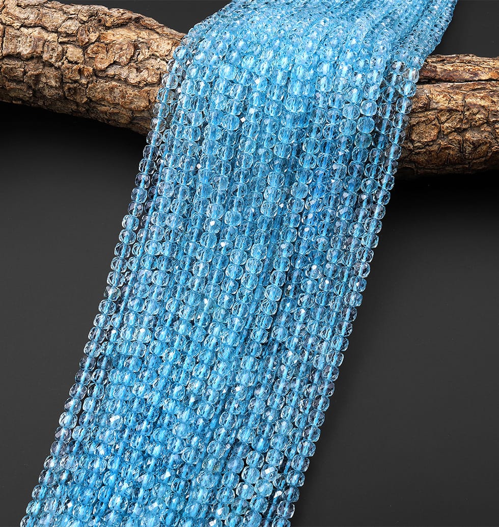 AAA Natural Blue Topaz 4mm Faceted Cube Beads Gemstone 15.5