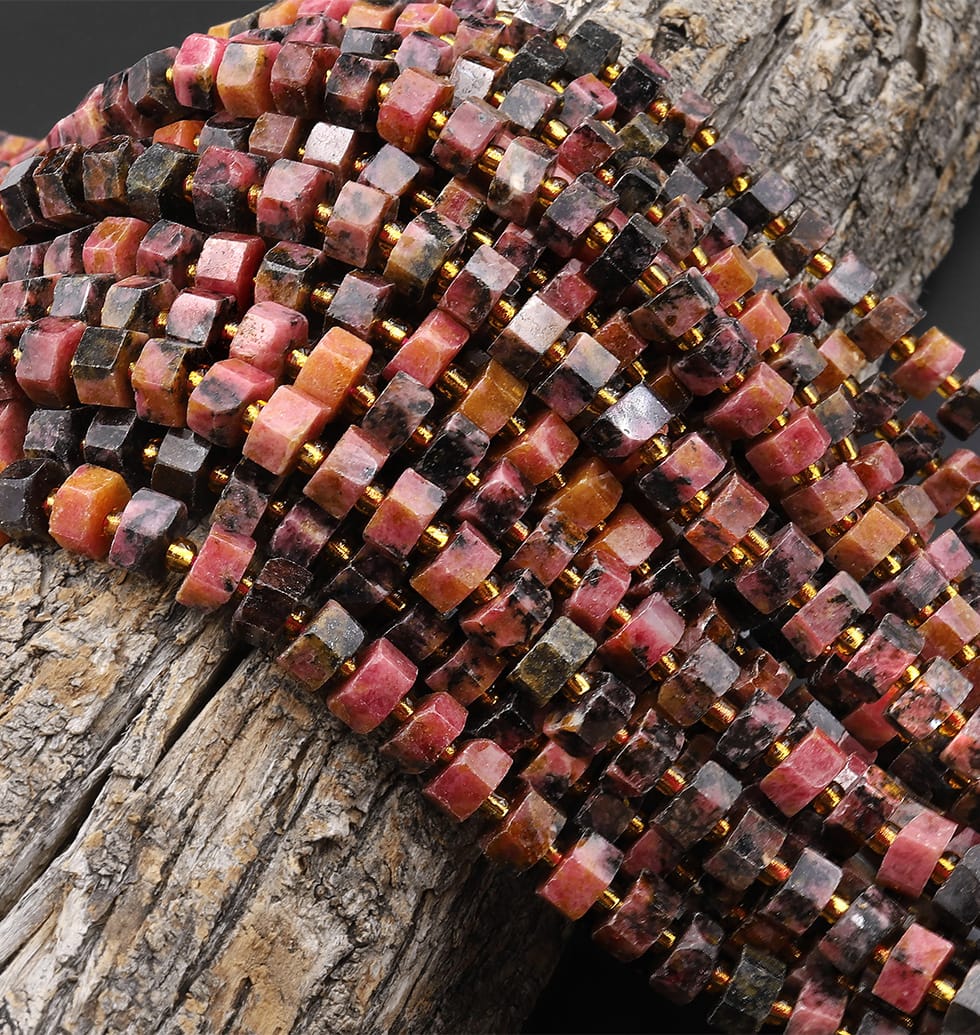 AAA Faceted Natural Spessartine Garnet in Rhodonite Beads 8mm hexagon Heishi Rondelle 15.5