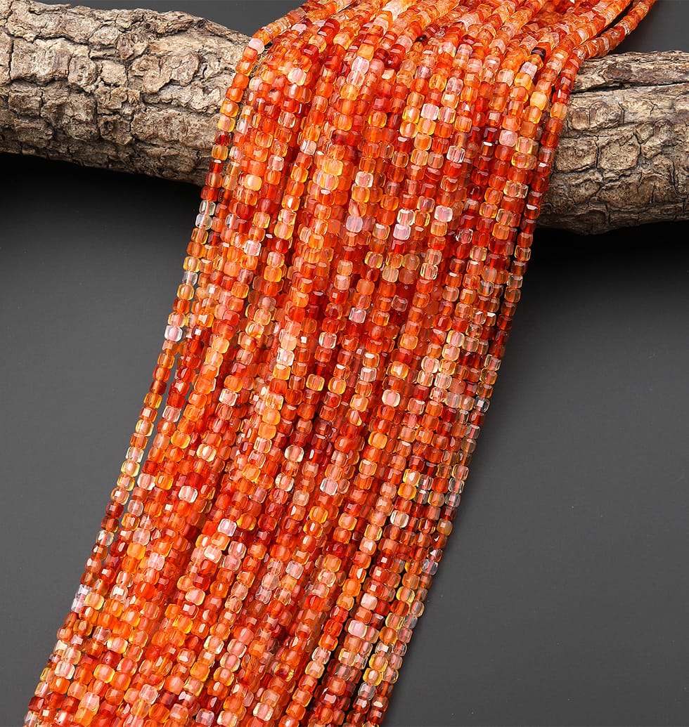 AAA Faceted Natural Fiery Orange Red Carnelian 3mm Cube Beads Gemstone 15.5