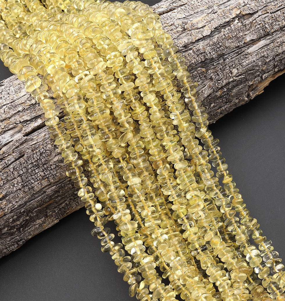 Natural Lemon Quartz Beads Freeform Rondelle Nugget Center Drilled Gemstone 15.5