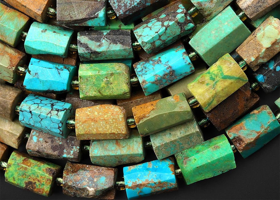 Genuine Natural Blue Apple Green Golden Brown Turquoise Faceted Tube Beads 15.5