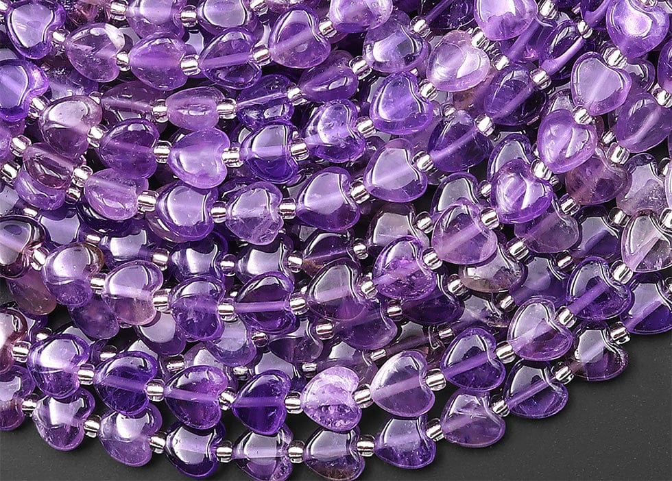 Natural Natural Purple Amethyst Carved Heart Beads 6mm Gemstone 15.5