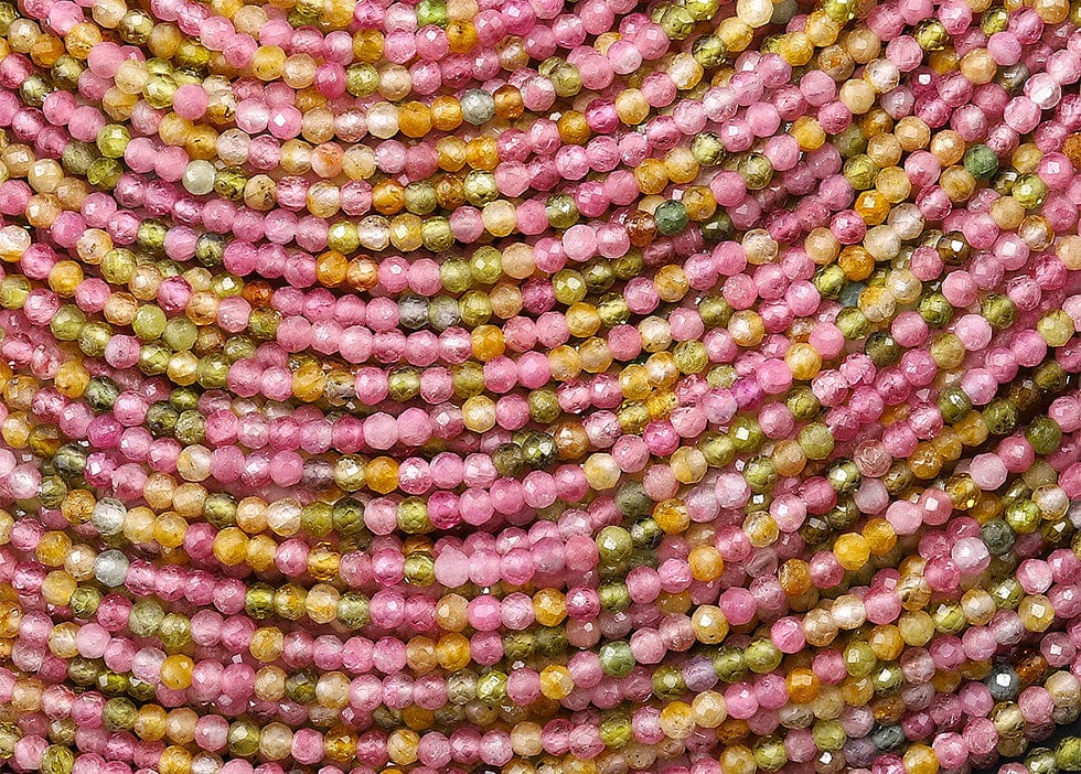 AAA Faceted Natural Pink Yellow Green Tourmaline 2mm Round Gemstone Beads 15.5