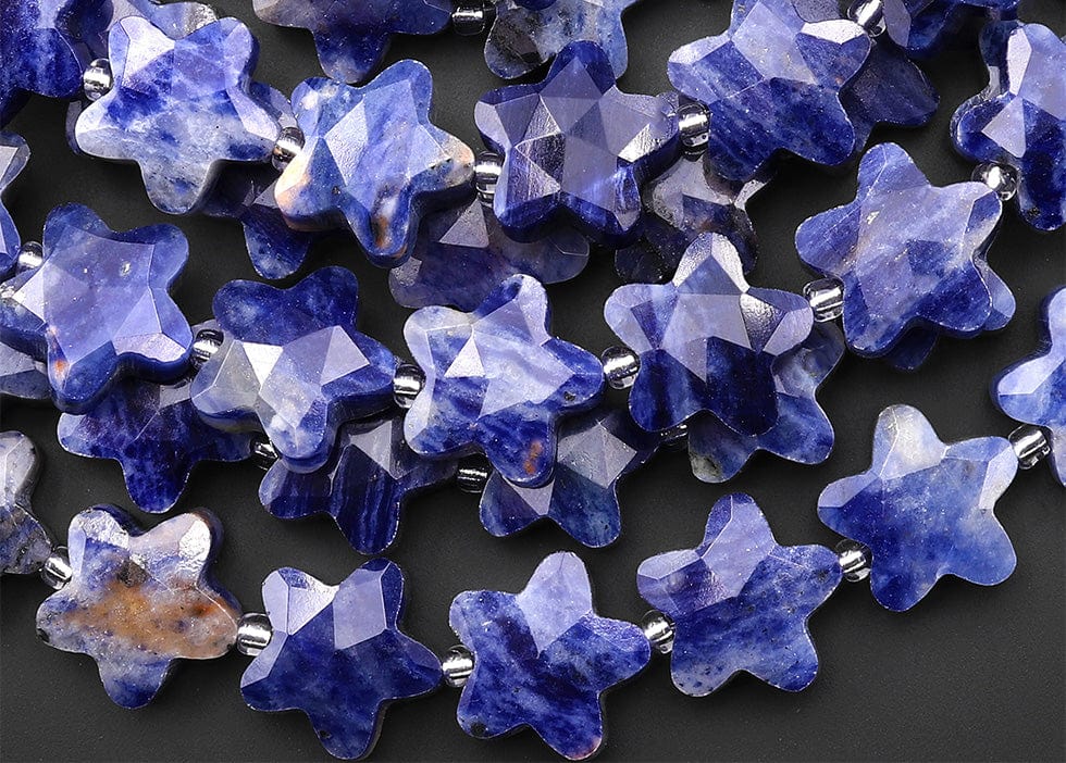 Sparkling Faceted Natural Blue Sodalite 14mm Carved Star Gemstone 15