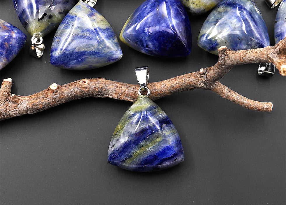 Natural Gemstone Puffy Triangle Pendant Blue Sodalite 24mm
