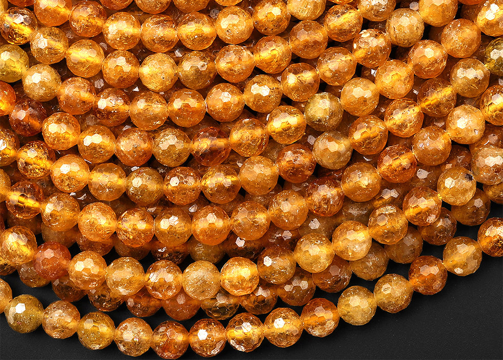 AAA Natural Honey Golden Yellow Tourmaline Faceted 6mm Round Beads Micro Diamond Cut Gemstone 15.5