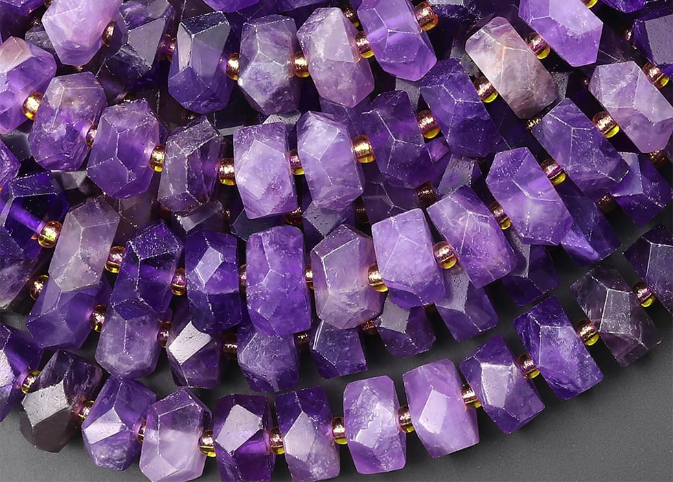 AAA Faceted Natural Purple Amethyst Chiseled Geometric Rectangle Nugget Rondelle Beads 12mm 15.5