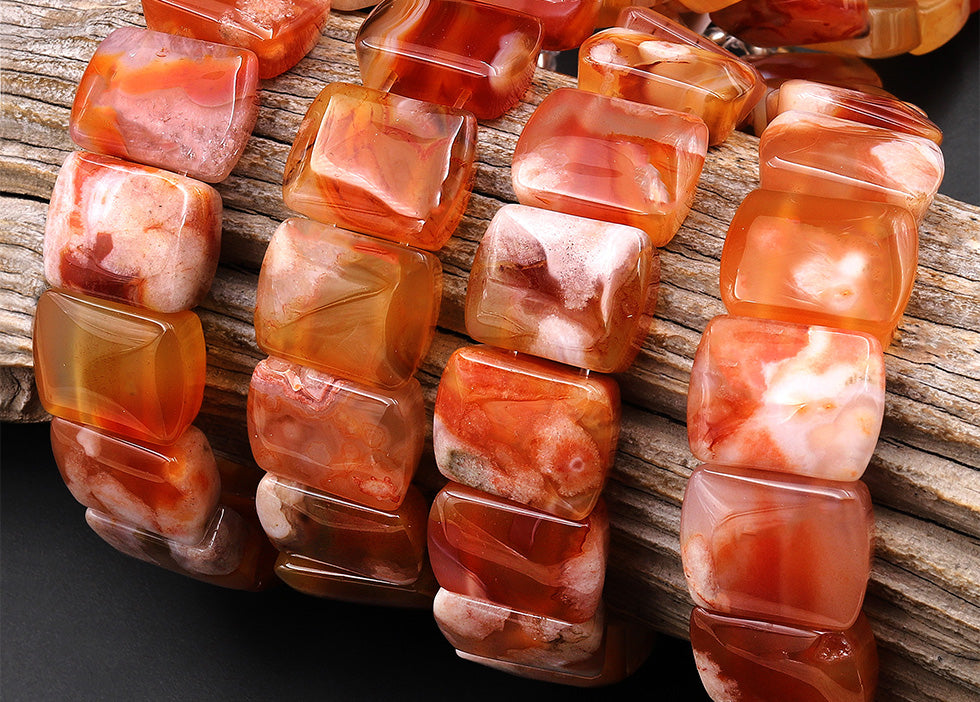 AAA Double Drilled Natural Gemmy Red Cherry Blossom Agate Aka Flower Agate 16x12mm Rectangle Title Bracelet Gemstone Beads 8