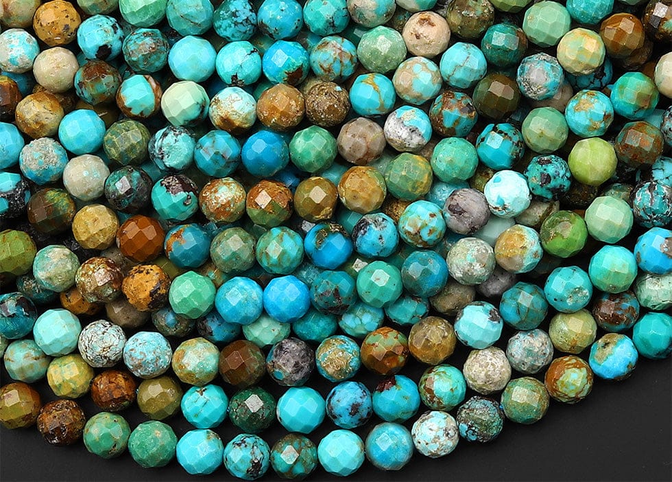 Faceted Natural Turquoise 6mm Round Beads Real Genuine Vibrant Blue Green Gemstone 15.5