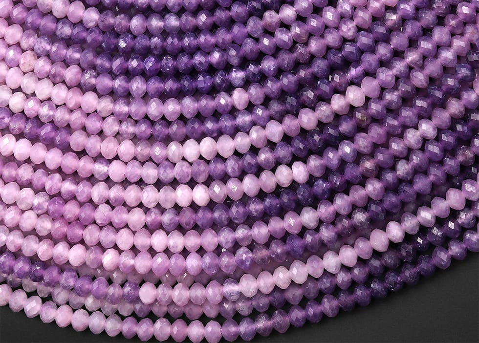 AAA Natural Lilac Purple Lepidolite Faceted 3mm 4mm Rondelle Beads Ombre Gemstone 15.5