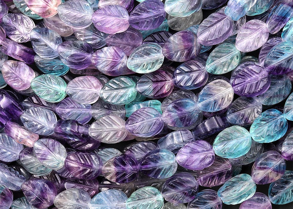 Natural Blue Green Purple Fluorite Hand Carved Leaf Gemstone Beads 15.5