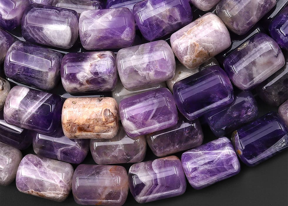 Natural Chevron Amethyst Barrel Tube Beads 10x14mm 15.5