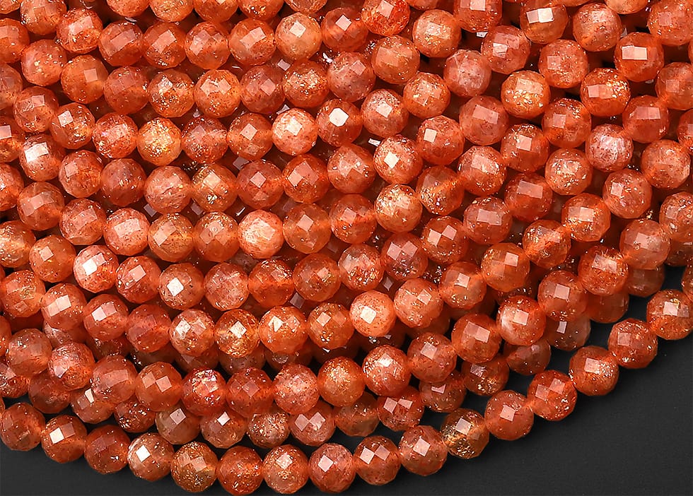 AAA Faceted Natural Fiery Orange Sunstone Round Beads 6mm Gemstone 15.5