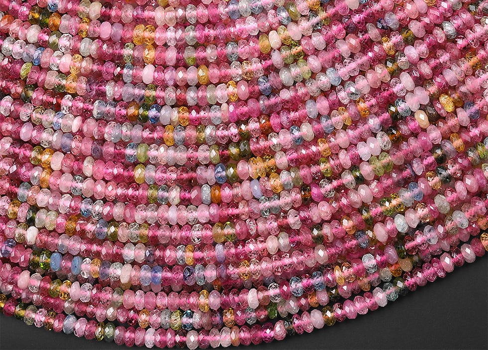 AAA Gemmy Translucent Natural Pink Blue Green Tourmaline Micro Faceted 3mm Thin Rondelle Beads Gemstone 15.5