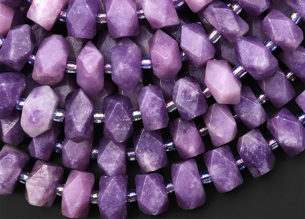 AAA Natural Lilac Lepidolite Faceted Hexagon Rectangle Wheel Beads 15