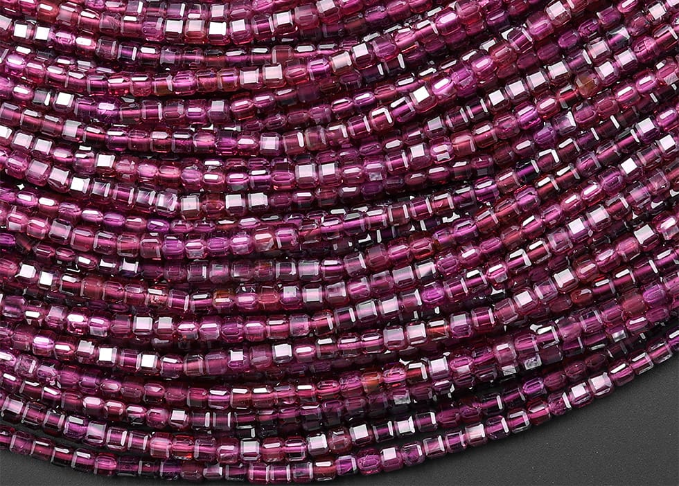 AAA Natural Purple Garnet 2mm Faceted Cube Square Dice Beads 15.5