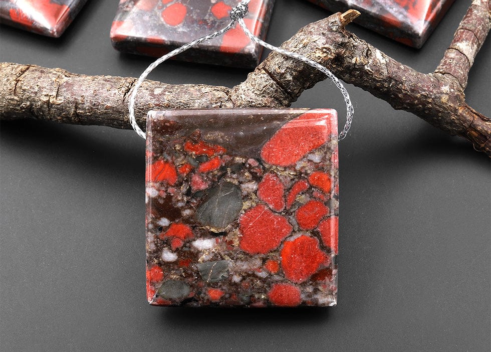 Natural Red Brecciated Blood Jasper Square Pendant Side Drilled
