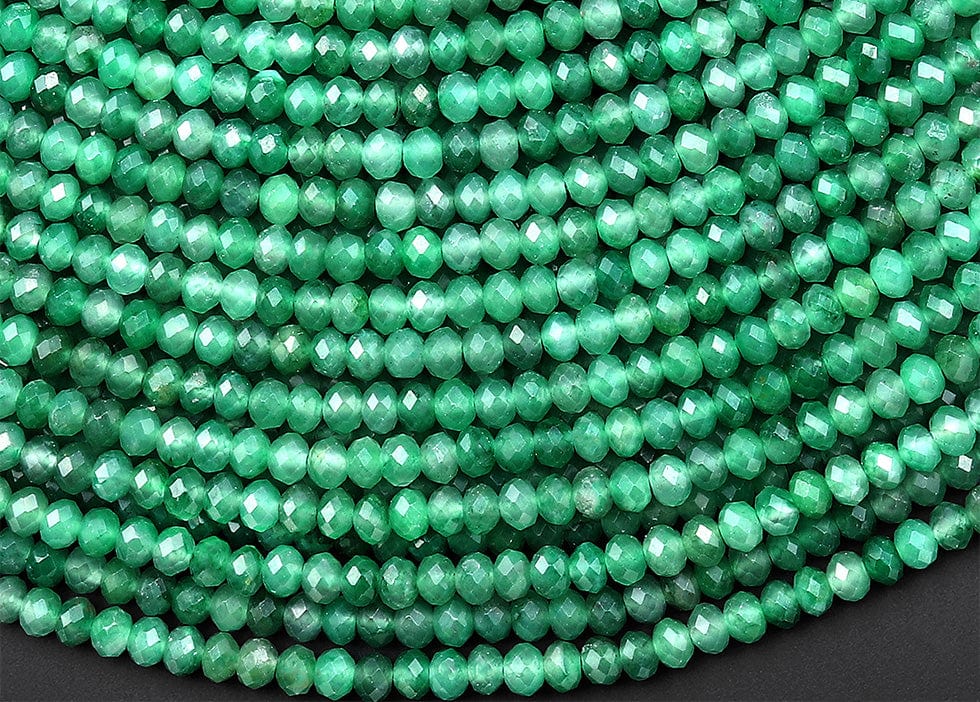AAA Rare Translucent Faceted Natural Emerald Green African Jade 4mm Rondelle Beads Micro Cut Gemstone 15.5