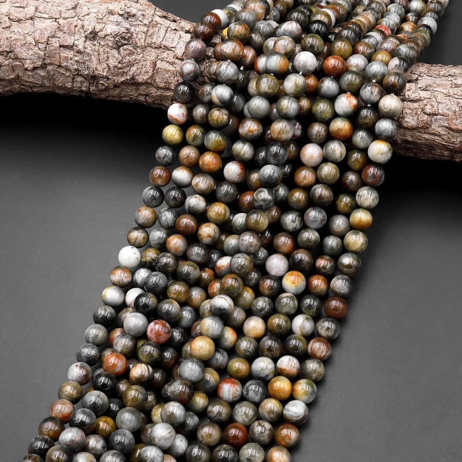 Natural Eagle Eye 5mm 6mm 8mm 10mm 12mm Round Beads Aka Hawk Eye Gray Red Slate Brown Colors 15.5" Strand