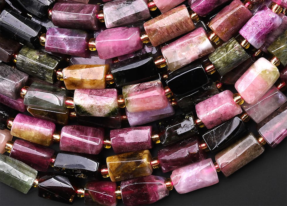 Natural Pink Green Tourmaline Tube Beads Gemstone 15.5