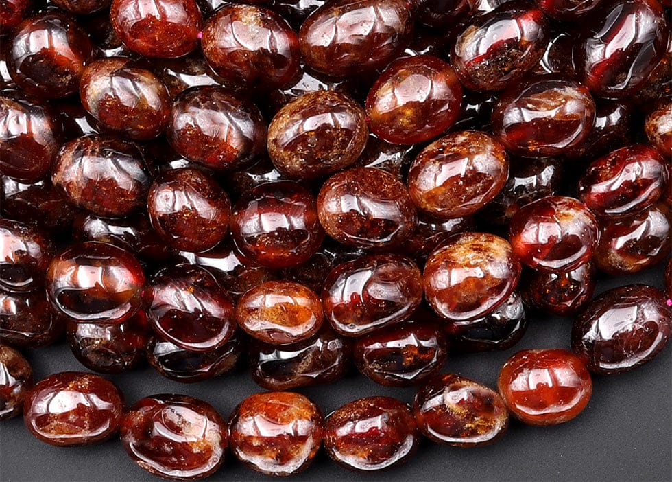 Natural Brown Hessonite Garnet Freeform Rounded Pebble Nugget Beads Gemstone 15.5