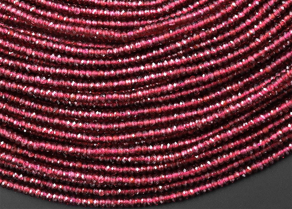 AAA Natural Red Garnet Faceted 2mm Thin Rondelle Beads Tiny Small Diamond Cut Gemstone 15.5