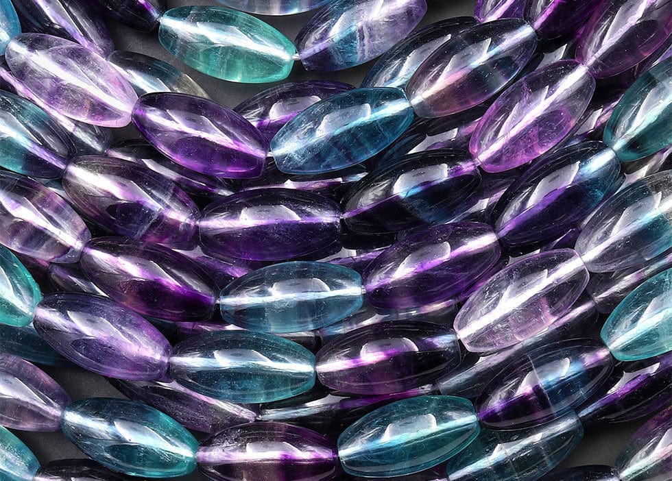 AAA Natural Green Purple Fluorite Drum Barrel Cylinder Beads 15.5