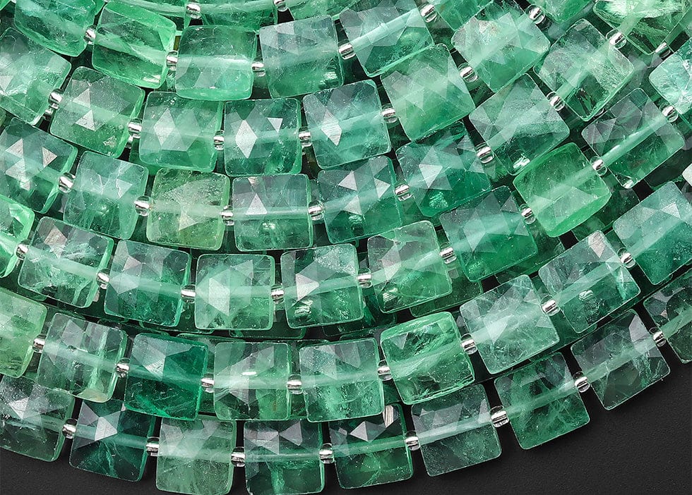 AAA Faceted Natural Green Fluorite Faceted 8mm Square Cushion Beads 15.5