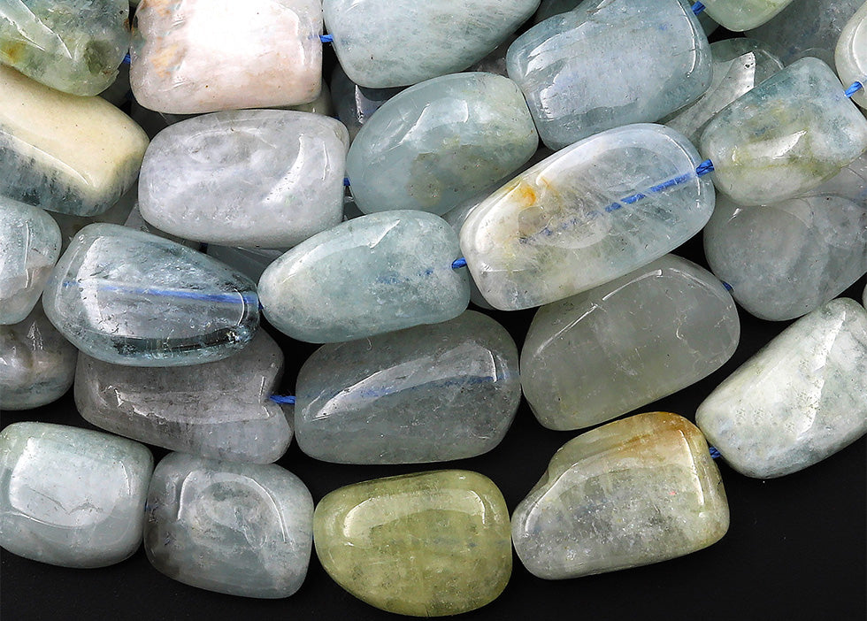 Natural Blue Green Aquamarine Freeform Rectangle Nugget Beads 15.5