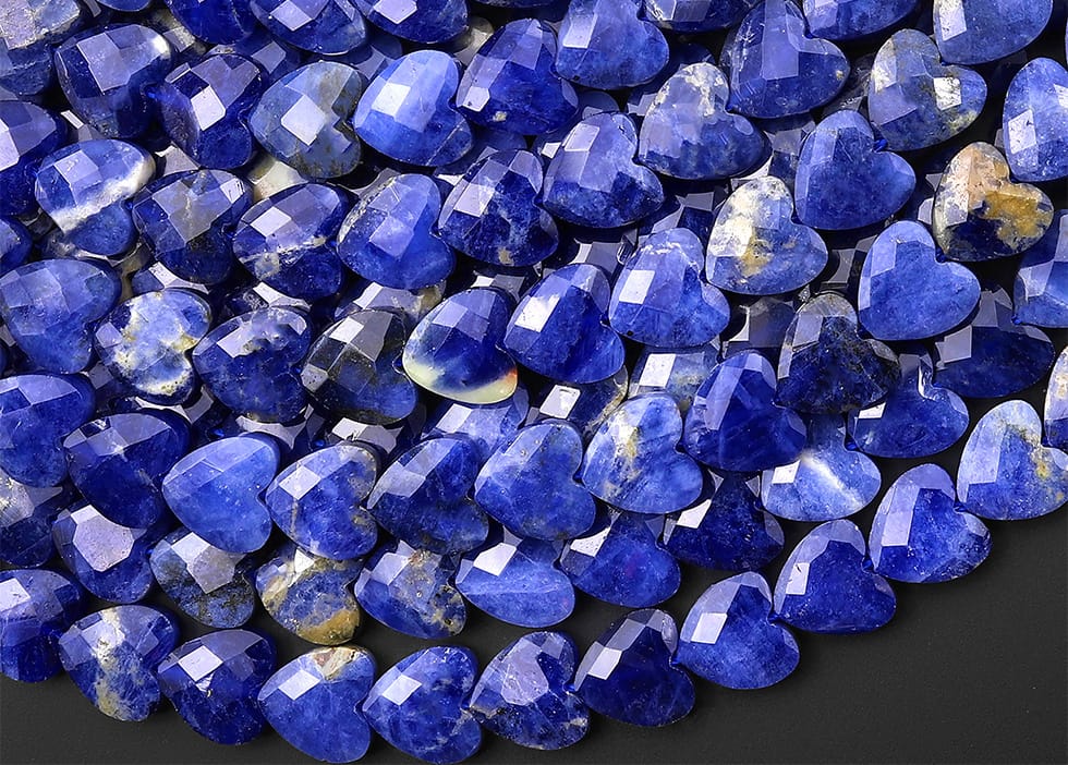 AAA Faceted Natural Blue Sodalite Carved Heart Beads 8mm Gemstone 15.5