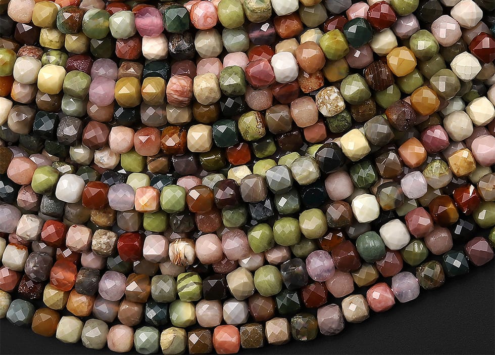 Faceted Natural Imperial Jasper 4mm Cube Beads Micro Diamond Cut Gemstone 15.5