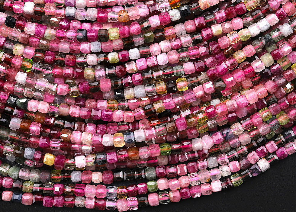 AAA Natural Fuchsia Pink Tourmaline Faceted 2mm Cube Beads Gemstone 15.5